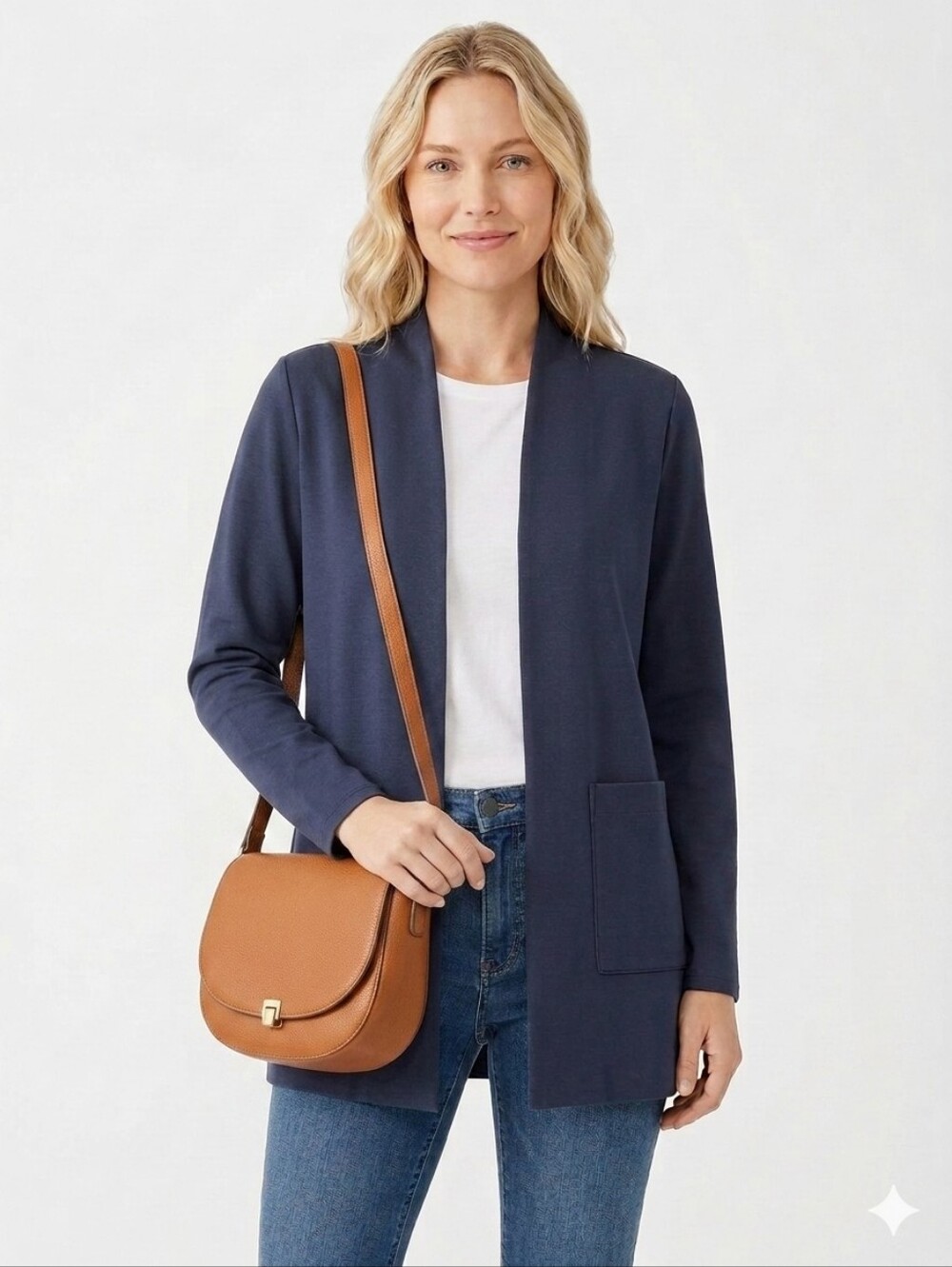 Eileen Fisher Open Front Cardigan Navy Blue Tencel Blend Size XS